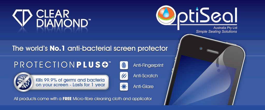 Clear Diamond antibacterial screen protectors for mobile devices, e readers